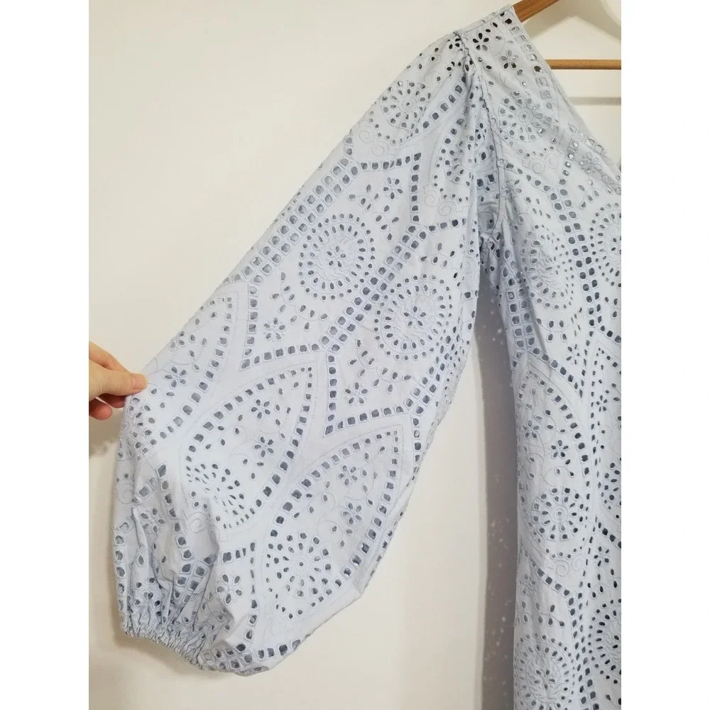 NWT GANNI Broderie Anglaise Eyelet Lace Midi Dress Light Blue EU 32/ US 0 $475 - Picture 12 of 16